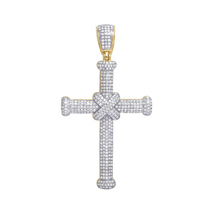 Men's 10K Yellow Gold Real Natural Round Diamond <b>Cross</b> Pendant 1.50CTW Anniversary Jewelry Without <b>Chain</b> - Product Image 1