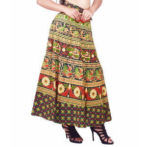 New Indian Cotton Block Print <b>Wrap</b>-around <b>Skirts</b> for Adults Casual Style With Natural Waistline Maternity & Anti-Static Features - Product Image 3