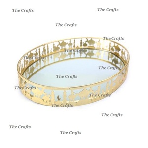 Metal And <b>Mirror</b> Islamic Serving <b>Tray</b> Superior Quality Oval Shape Ramadan <b>Tray</b> For Wedding Tableware Use - Product Image 1