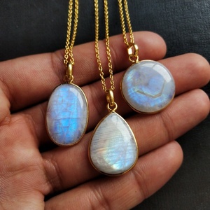 Pendentifs en pierre naturelle de lune et de soleil, pour bijoux, bracelet, pierre de lune dorée, en cristal - Product Image 4