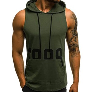 Custom logo Men's Hooded Tank Tops Workout Sleeveless Muscle Shirt with Kanga Pocket S-XXL for gym sports - Product Image 5