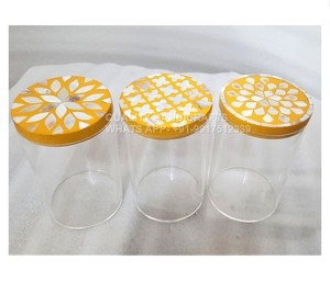 Arabic Style Ramadan Eid Gift Mop Inlay <b>Cake</b> <b>Stand</b> <b>With</b> Acrylic Jar 3 Pcs Set Mop Wooden <b>Lid</b> From India by Quality Handicrafts - Product Image 3