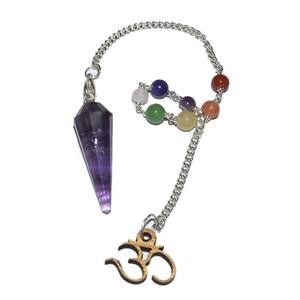 Amethyst 12 Faceted Chakra Beads Pendulums with Om - Product Image 1