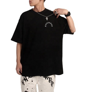 Wholesale Eco-Friendly Breathable Heavyweight 100% Cotton Men's T-Shirt Custom Black Oversized <b>Drop</b> Shoulder Rhinestone Design - Product Image 2