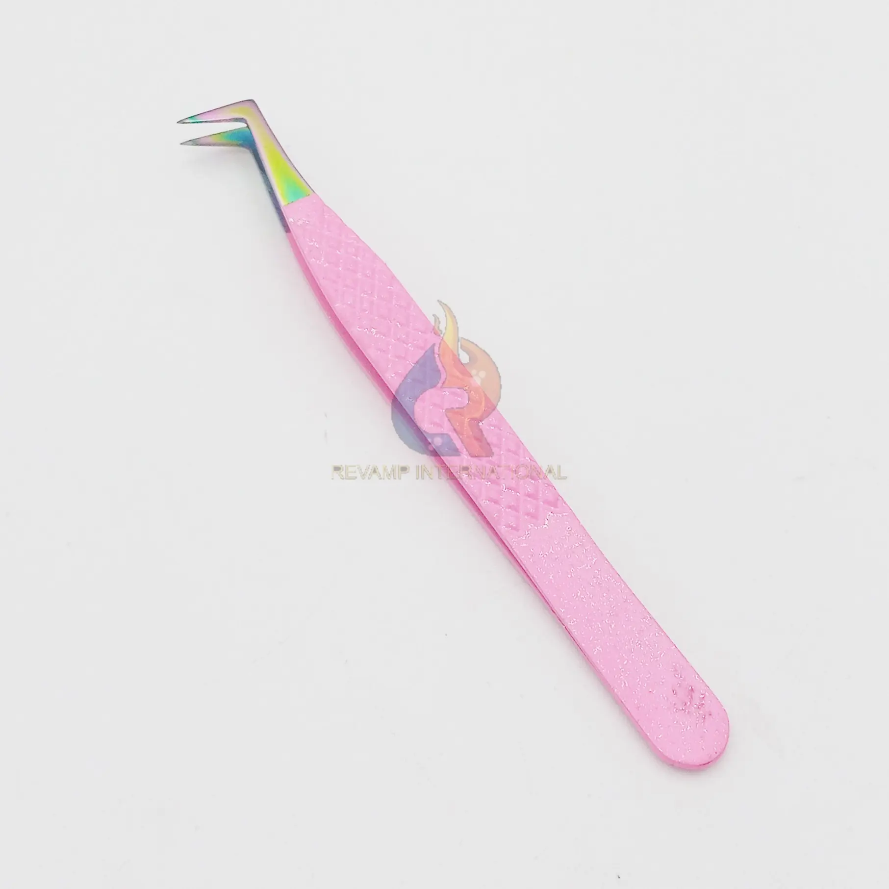 Glittery Pink Powder Coated Diamond Grip rainbow tip tweezer Eyelash Extension Tweezers /Hand Tested