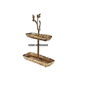 Nueva llegada de lujo moderno 2 niveles de latón antiguo acabado textura taza pastel soporte utensilios de cocina y boda Villa fiestas servir soporte - Product Image 1