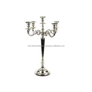 High Quality Antique Design 5-Arms Handmade Metal Candelabra Nickle Plated with Elegant <b>Candle</b> <b>Holders</b> & <b>Lanterns</b> - Product Image 1
