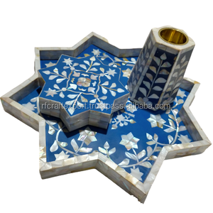 La mejor caja de bandeja árabe Mubkhar Bakhoo hecha a mano, juego de quemador de incienso con incrustaciones de hueso artesanal para decoración del hogar, bandejas para servir - Product Image 1