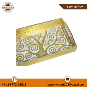 Juego de bandejas de madera con acabado blanco dorado con diseño tallado a mano para la decoración del restaurante del hogar de un fabricante indio certificado - Product Image 2