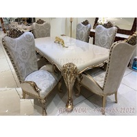 Ensemble de table à manger classique traditionnel en teck sculpté argenté moderne, 6 places, table de salle à manger de luxe, finition blanche exclusive