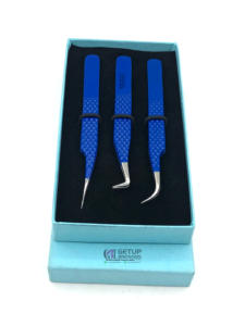 แหนบต่อขนตาแบบโค้งตรงสีฟ้าเครื่องมือความงามทำจากสเตนเลส - Product Image 3