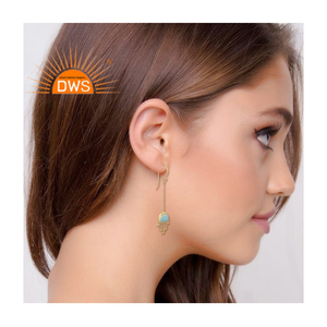Modèle johnny Hamas — boucles d'oreilles, plaqué or, argent, pierre précieuse bleue, calcédoine, vente en gros - Product Image 4