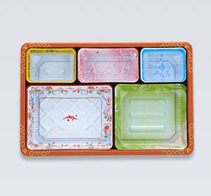 Boîte à lunch bento jetable japonaise boîte à emporter en papier pour restaurant paquet de sushi couleur 5 compartiments conteneurs togo - Product Image 2