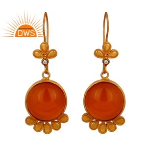 Zircon blanco y Natural de Luna pendiente de piedras preciosas chapado en oro de latón flor moda cuelga la joyería del pendiente del fabricante - Product Image 1