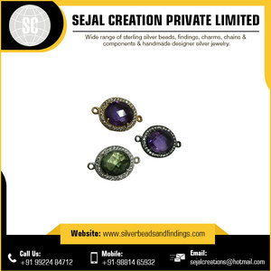 925 Sterling Silver Green Gemstone Connector From India Wholesale - Product Image 5