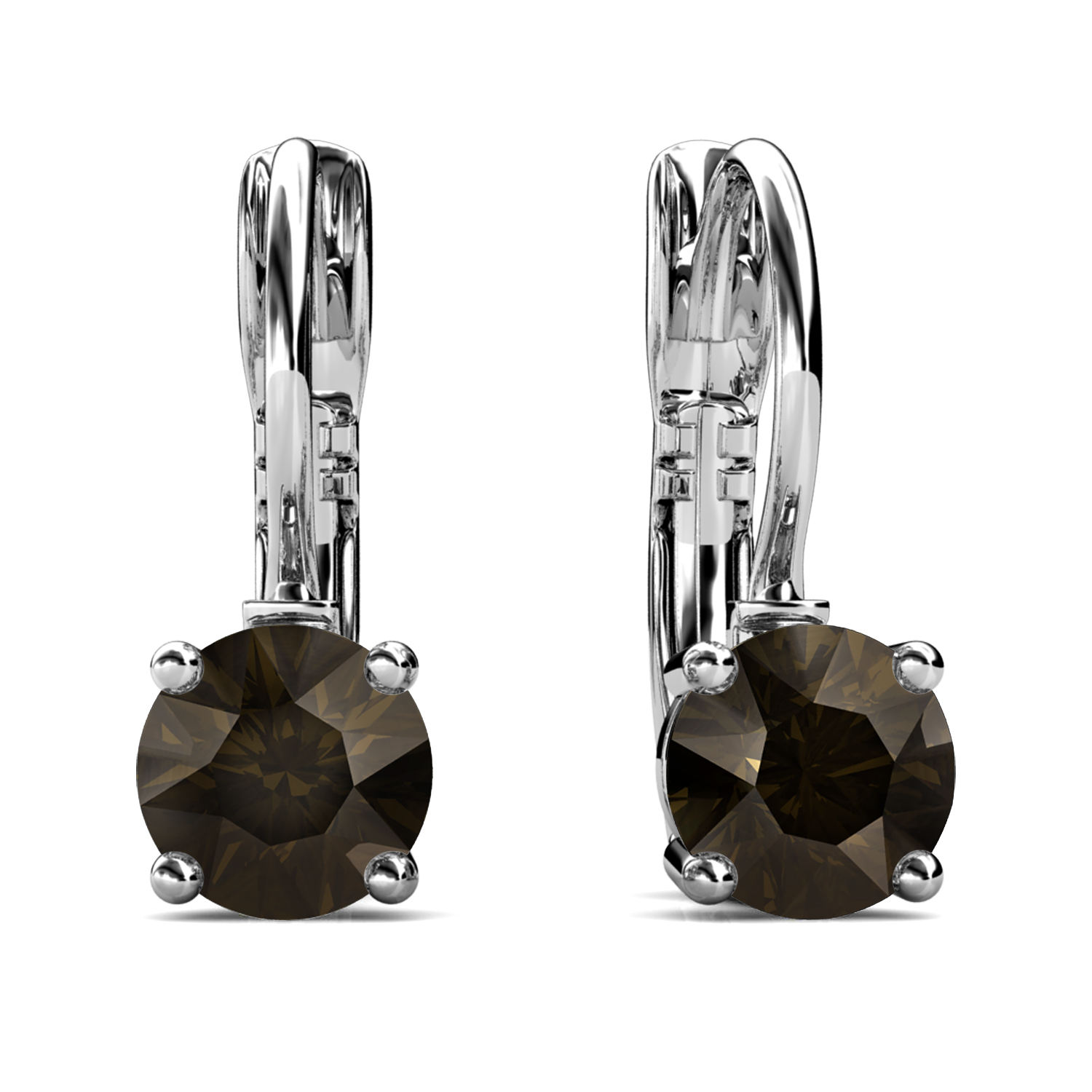 Brass With 18k White Gold Plated Smooky Quartz Brown Earrings