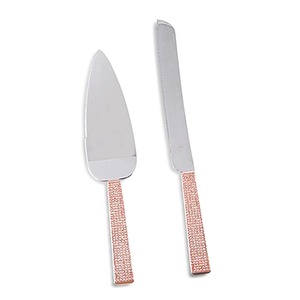 Rose Gold Rectangular Bold Handle <b>Cake</b> <b>Server</b> and Knives Silver Plated Blade Cutlery - Product Image 1