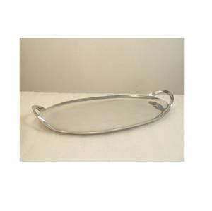 Plateau de service de forme ovale en fonte d'aluminium en métal de conception unique avec poli miroir - Product Image 1