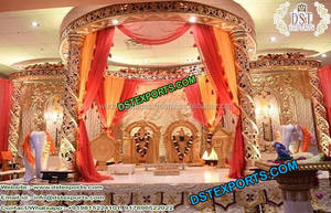 ชุดมันดาปงานแต่งงานแบบฮินดูดั้งเดิมในธีมบอลลีวูด มันดาปงานแต่งงานอินเดียอันงดงามพร้อมการแกะสลักด้วยเส้นใยสีทอง แคลิฟอร์เนีย - Product Image 4