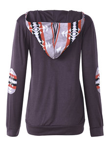 Sudadera con capucha y costuras con estampado geométrico informal para mujer, Sudadera con cuello y cremallera, ropa de calle de invierno, OEM personalizada - Product Image 2