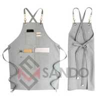 Venta al por mayor de ropa de trabajo vaquera con logotipo personalizado, delantales impermeables de algodón para limpieza de cocina, peluquería para cafetería, restaurante, algodón