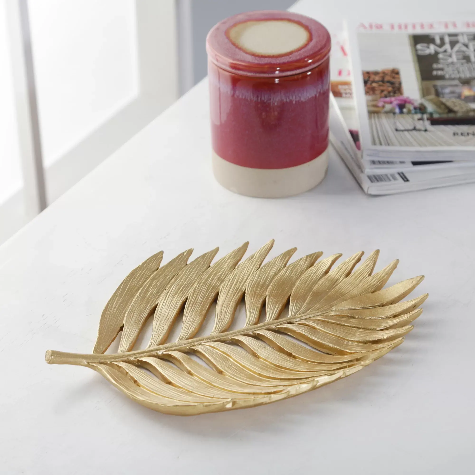 Metal Leaf Decorative Sculpture Home Decor Gold Pieces Interior Nordic Table Living Room Accessories Modern Crystal Luxury Deco