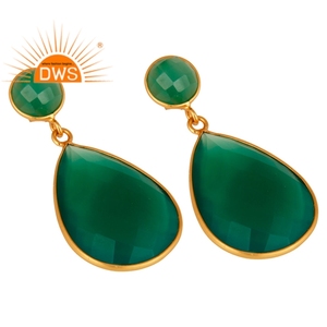 Handmade 18K Gold Plated Silver Natural Green Onyx Girls Designer Dangle Earrings Jewelry Supplier - Product Image 2