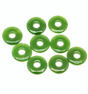 Loose Gemstone High quality coin 15mm Canadian nephrite donut green jade