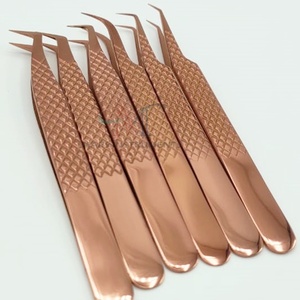 Pinzas de pestañas de acero inoxidable profesionales de etiqueta privada herramientas de extensiones ligeras multicolores para pestañas de fibra - Product Image 2