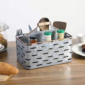 Grand caddie de cuisine galvanisé Design unique Forme personnalisée Parfait pour la vaisselle Rangement en étain Pièce d'organisation élégante - Product Image 2