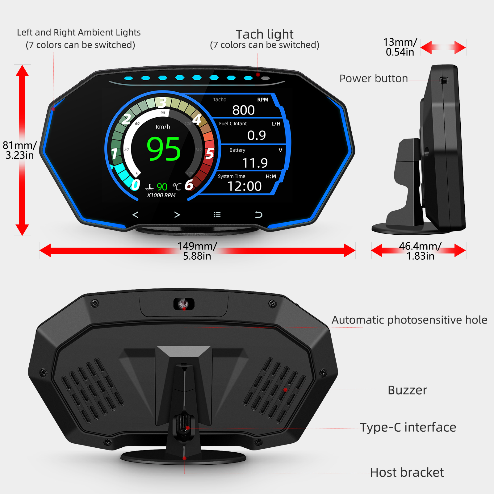 New Hot Modern design HUD F11 car HUD tpms display OBD2 multi-interface smart gauge