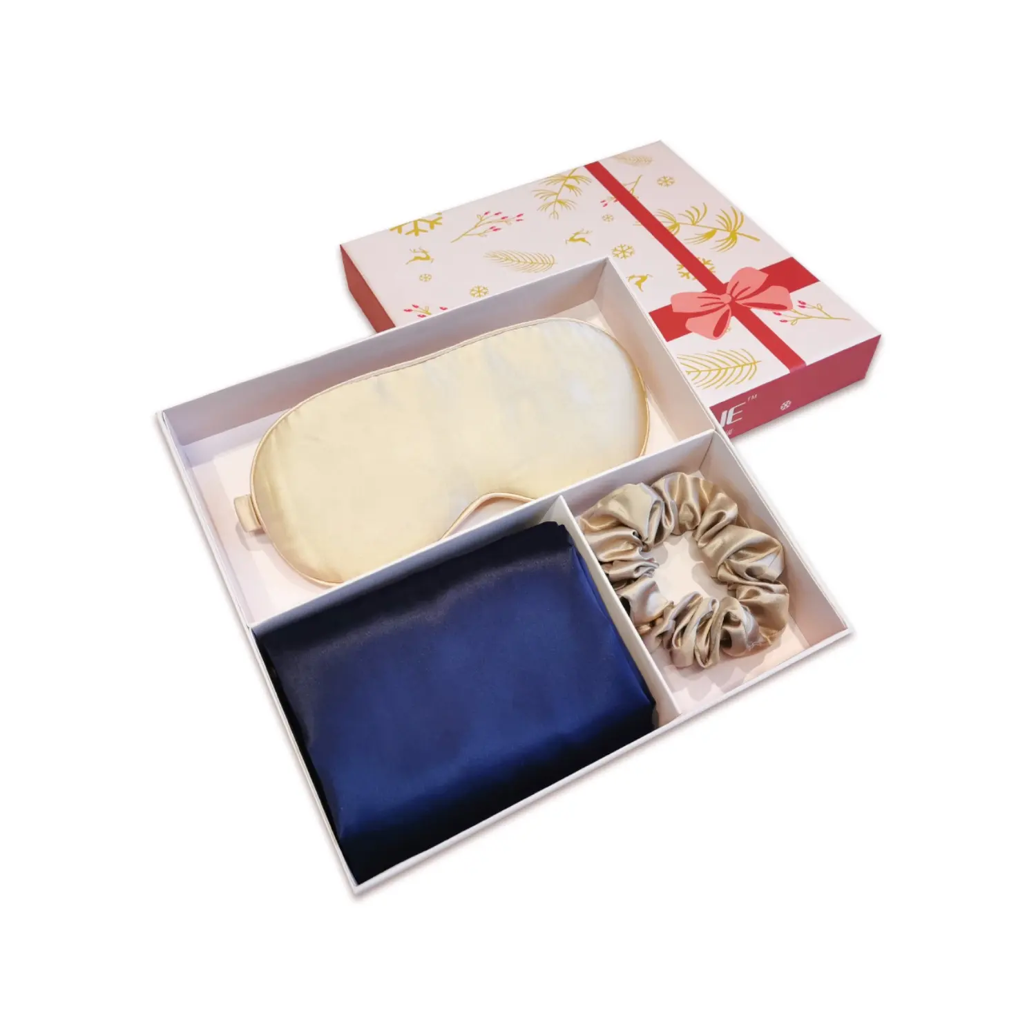 Christmas blind gift box 3 pieces silk items included pillowcase eye mask and scrunchies