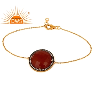 18k Gold Plated Silver Party Wear Women's <b>Bracelet</b> Jewelry Wholesaler Round Red Onyx <b>Gemstone</b> <b>Bracelet</b> Jewelry - Product Image 3