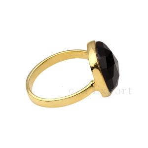New Arrival Luxury 12mm <b>Black</b> Onyx Gem for <b>Women</b> Simple Design Gold Plated Sterling Silver Chunky Personality Fine <b>Rings</b> - Product Image 3