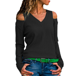 Suéter ajustado para mujer, ropa Sexy para discoteca, cuello de pico, manga larga, Top de punto acanalado, ropa informal de oficina - Product Image 6