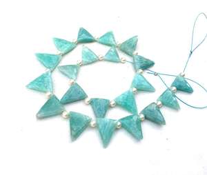 <b>Top</b> Quality 1 Strand Natural Amazonite Gemstone 21 Pieces Faceted Triangle Shape Briolette Beads Wholesale - Product Image 6