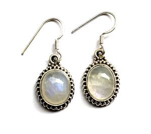 Pendientes colgantes de piedra lunar arcoíris reales, joyería de bisel de plata de ley 925, pendientes de bisel de moda - Product Image 1