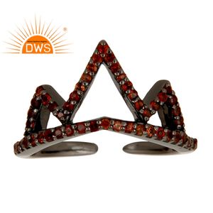 ธรรมชาติโกเมนแหวนพลอยผู้ผลิตเครื่องประดับสีดำออกซิไดซ์เงินสเตอร์ลิง925มงกุฎออกแบบแหวนเครื่องประดับขายส่ง - Product Image 2