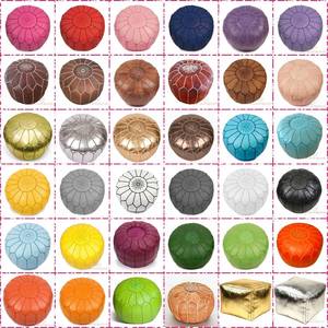 STUNNING Moroccan Leather <b>Pouf</b> Ottoman with Top Embroidery in Deferent Colors and Style - Product Image 1