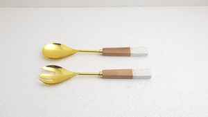 เครื่องมือเสิร์ฟสลัดชุบทอง18/8มีด้ามจับไม้และเรซิน - Product Image 5