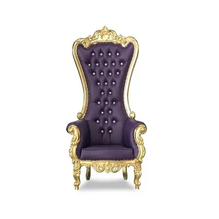 เก้าอี้ไม้หนังสีม่วงขนาดที่กำหนดเองทำด้วยมือเก้าอี้สีทองคุณภาพสูงสำหรับพิธีแต่งงานบนเวที