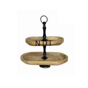 ที่ตักเค้กไม้มะม่วง 2 ชั้น รูปทรงแบบดั้งเดิม ตกแต่งสวยงาม สำหรับอุปกรณ์บนโต๊ะอาหาร  งานไม้ธรรมชาติ - Product Image 1