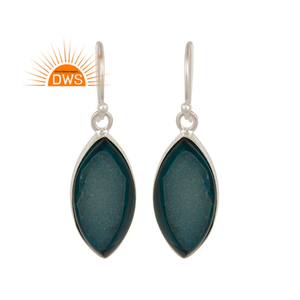 Marquise Blue Druzy Agate Boucles d'oreilles en argent sterling Dangle Hook Boucles d'oreilles Gemstone Jewelry Supplier Classic Collection - Product Image 1