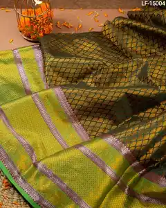 Kanchipuram tessuti a mano saree con combinazione di bel colore per la cerimonia nuziale e occasioni speciali abbigliamento