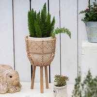 Pot Tanaman Dalam Ruangan Rotan Buatan Tangan, Pot Tanaman Berdiri dengan Dudukan Tanaman Bohemian Rotan Pot Bunga Besar Desain