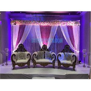 Conjunto de sofá tallado a mano para boda, muebles de escenario de madera de diseño de lujo, color dorado y blanco, tradicional - Product Image 1