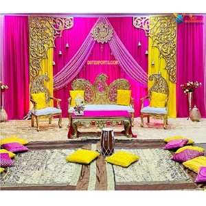 Juego de sofás de escenario, juego de sofás de estilo mahndi musulmán, con hoja tallada dorada, para boda - Product Image 1