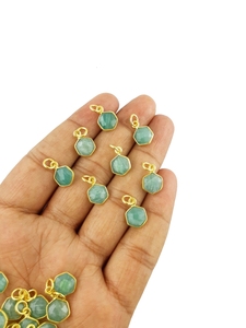 Forme hexagonale 8mm Amazonite Pierre précieuse Pendentif Or Vermeil Lunette Connecteur Fiançailles Fabrication de Bijoux Charms Enhanced Luxury Gold - Product Image 2
