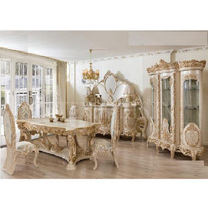 Ensemble de Table de salle à manger en bois sculpté, 4 pièces, meilleur ensemble de meubles de salle à manger en bois blanc, perle - Product Image 1