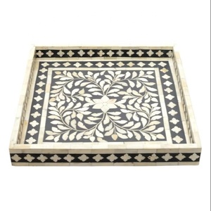Bandeja de servir cuadrada con incrustaciones de flores de hueso, muy vendida, para bodas, fiestas y eventos, bandeja de servir moderna para mesa - Product Image 1